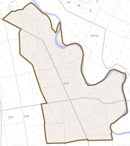 岩内とその周辺の地図。町の範囲を重ねている