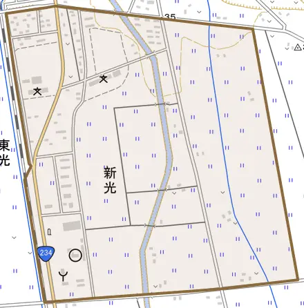 新光とその周辺の地図。町の範囲を重ねている