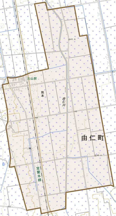 熊本とその周辺の地図。町の範囲を重ねている