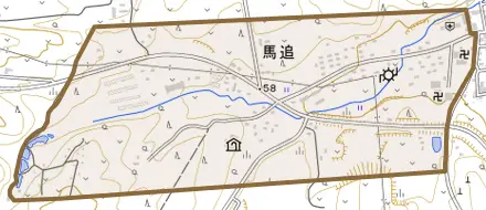 馬追とその周辺の地図。町の範囲を重ねている