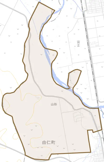 山形とその周辺の地図。町の範囲を重ねている