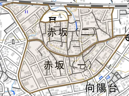 赤坂とその周辺の地図。町の範囲を重ねている