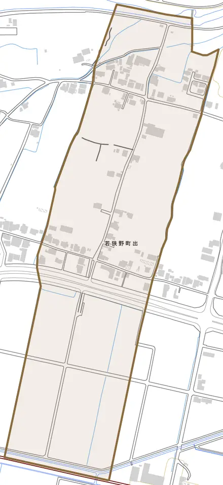 若狭野町出とその周辺の地図。町の範囲を重ねている