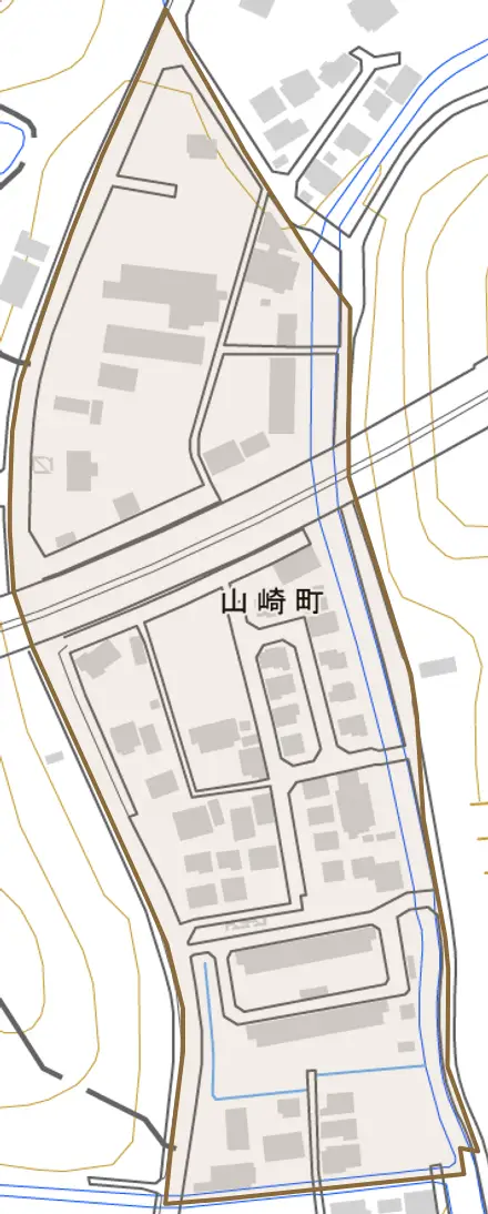 山崎町とその周辺の地図。町の範囲を重ねている