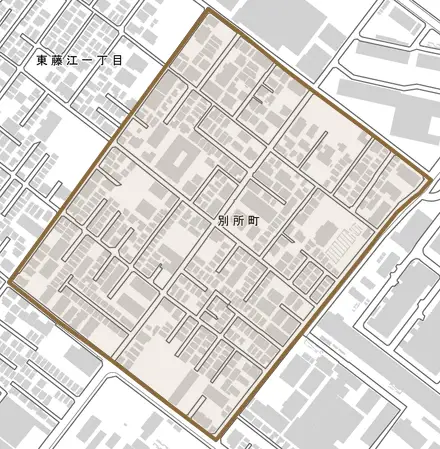 別所町とその周辺の地図。町の範囲を重ねている