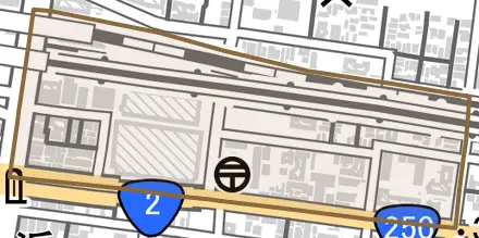 東仲ノ町とその周辺の地図。町の範囲を重ねている