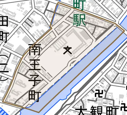 南王子町とその周辺の地図。町の範囲を重ねている