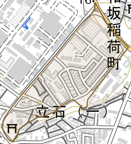 宮の上とその周辺の地図。町の範囲を重ねている