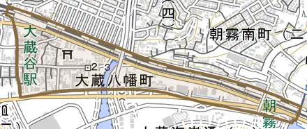 大蔵八幡町とその周辺の地図。町の範囲を重ねている