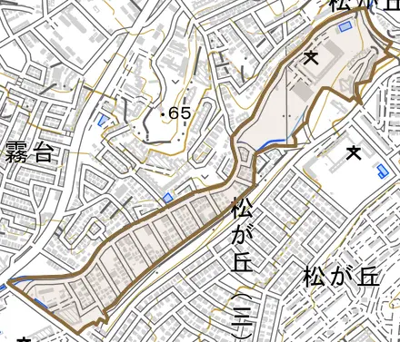 大蔵谷奥とその周辺の地図。町の範囲を重ねている