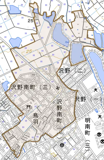 鳥羽とその周辺の地図。町の範囲を重ねている