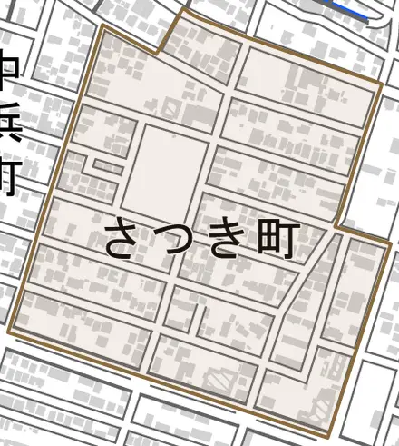 さつき町とその周辺の地図。町の範囲を重ねている