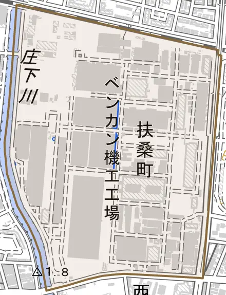 扶桑町とその周辺の地図。町の範囲を重ねている
