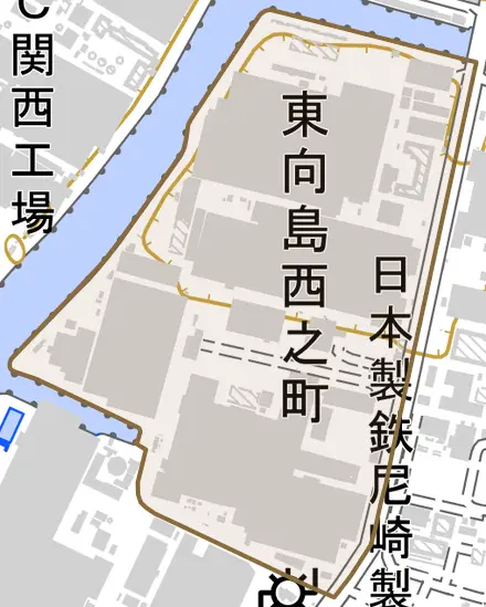 東向島西之町とその周辺の地図。町の範囲を重ねている