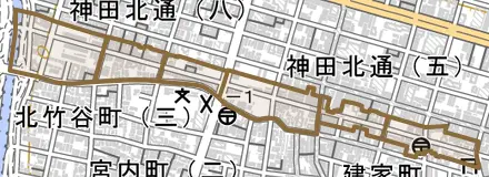 神田南通とその周辺の地図。町の範囲を重ねている