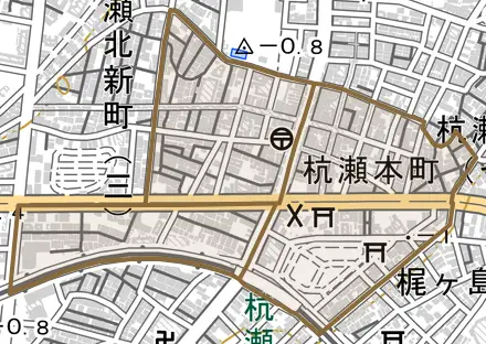 杭瀬本町とその周辺の地図。町の範囲を重ねている
