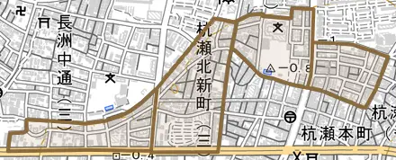 杭瀬北新町とその周辺の地図。町の範囲を重ねている