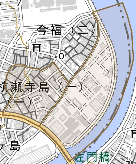 杭瀬寺島とその周辺の地図。町の範囲を重ねている
