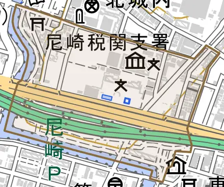 南城内とその周辺の地図。町の範囲を重ねている