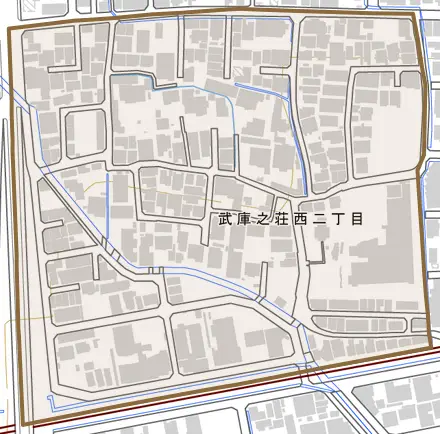 武庫之荘西とその周辺の地図。町の範囲を重ねている
