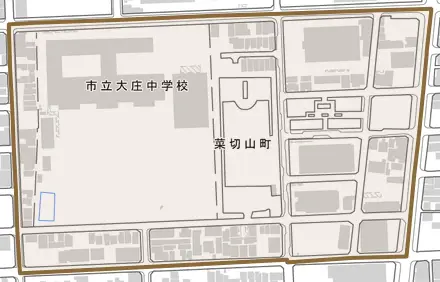 菜切山町とその周辺の地図。町の範囲を重ねている
