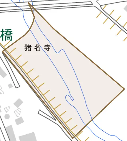 上食満とその周辺の地図。町の範囲を重ねている