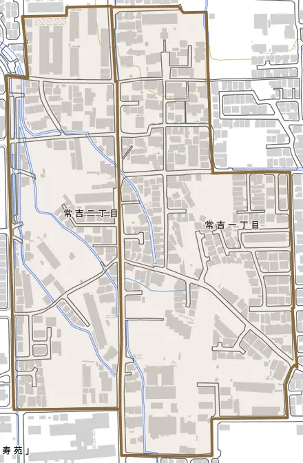 常吉とその周辺の地図。町の範囲を重ねている