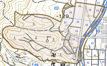 山東町小谷とその周辺の地図。町の範囲を重ねている