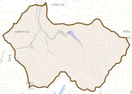 山東町与布土とその周辺の地図。町の範囲を重ねている