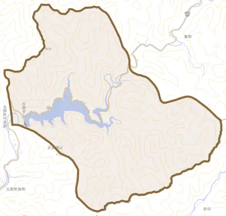 生野町上生野とその周辺の地図。町の範囲を重ねている