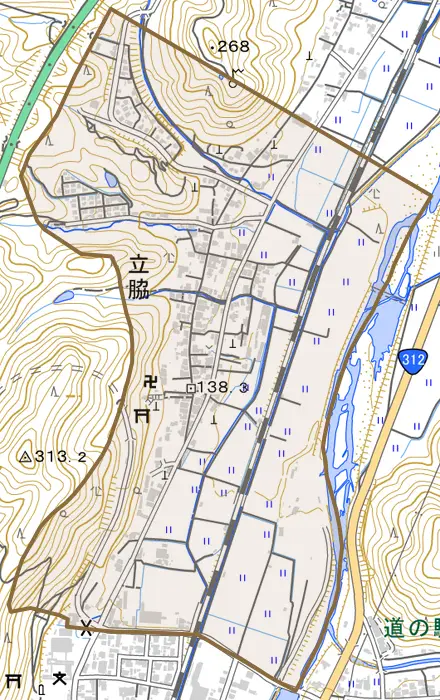 立脇とその周辺の地図。町の範囲を重ねている