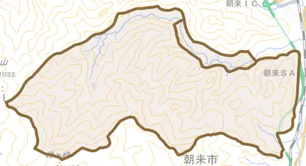 田路とその周辺の地図。町の範囲を重ねている