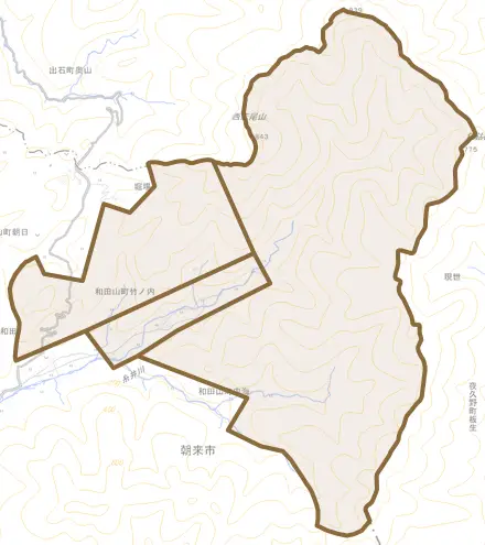 和田山町竹ノ内とその周辺の地図。町の範囲を重ねている