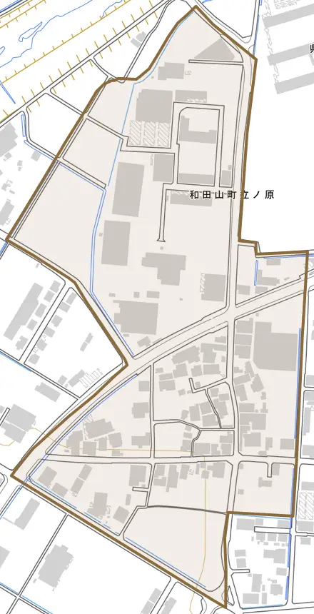和田山町立ノ原とその周辺の地図。町の範囲を重ねている