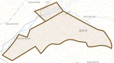 和田山町和田とその周辺の地図。町の範囲を重ねている