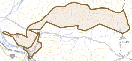 和田山町柳原とその周辺の地図。町の範囲を重ねている