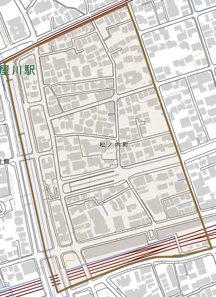 松ノ内町とその周辺の地図。町の範囲を重ねている