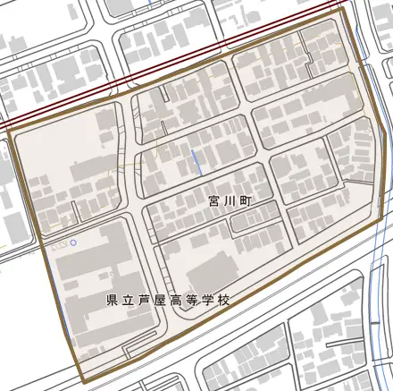 宮川町とその周辺の地図。町の範囲を重ねている