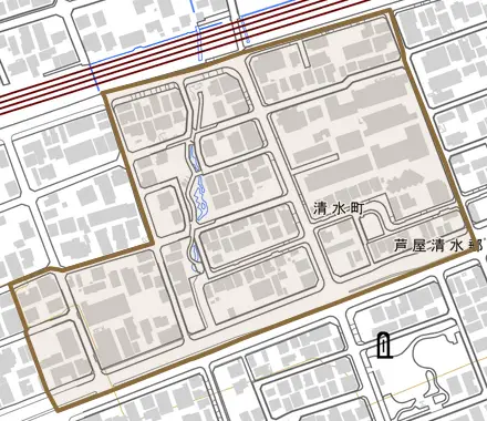 清水町とその周辺の地図。町の範囲を重ねている