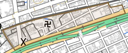 打出町とその周辺の地図。町の範囲を重ねている
