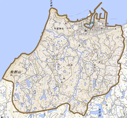 江井とその周辺の地図。町の範囲を重ねている