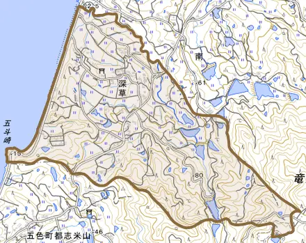 深草とその周辺の地図。町の範囲を重ねている