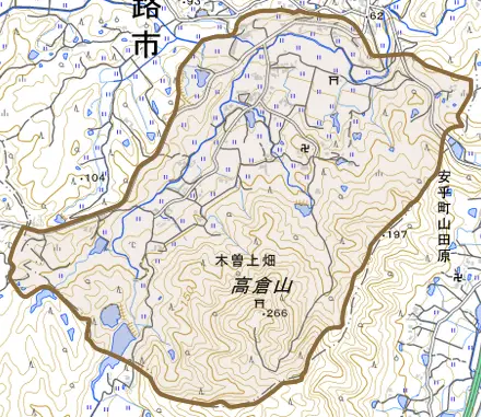 木曽上畑とその周辺の地図。町の範囲を重ねている