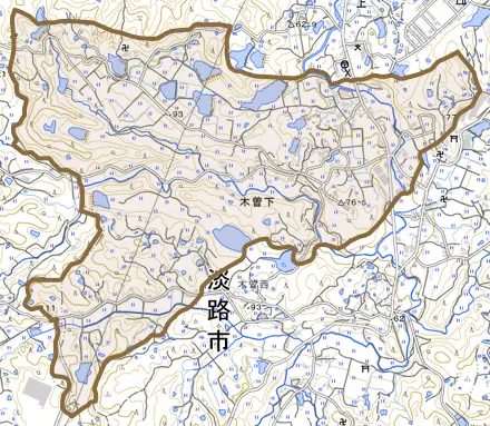 木曽下とその周辺の地図。町の範囲を重ねている