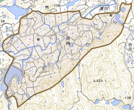 河内とその周辺の地図。町の範囲を重ねている