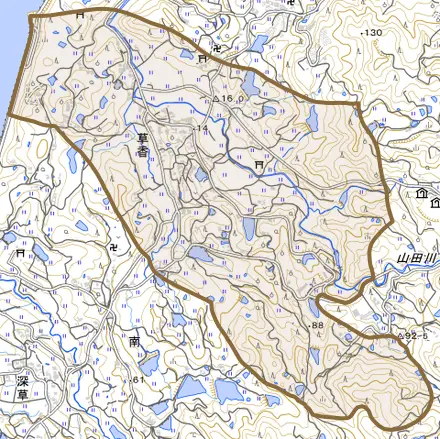草香とその周辺の地図。町の範囲を重ねている