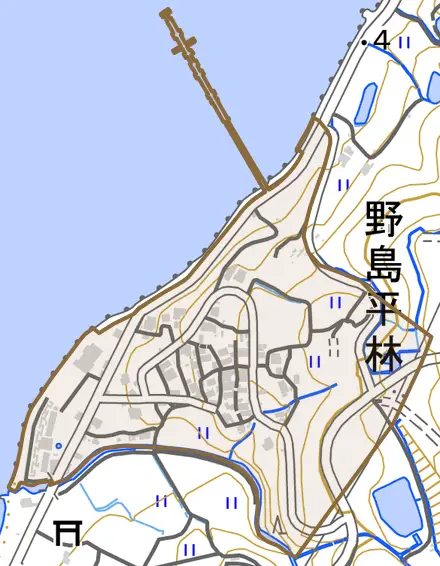 野島平林とその周辺の地図。町の範囲を重ねている