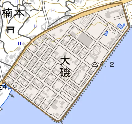 大磯とその周辺の地図。町の範囲を重ねている