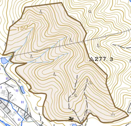 福田とその周辺の地図。町の範囲を重ねている