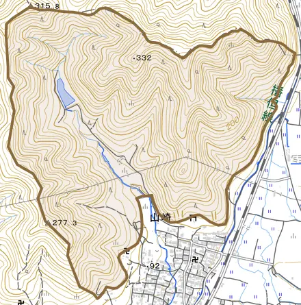 山崎とその周辺の地図。町の範囲を重ねている